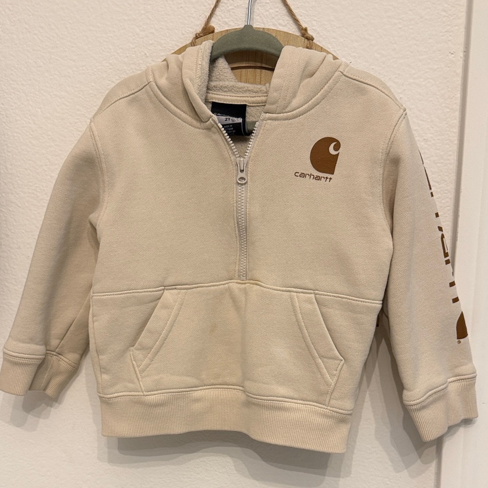 Carhartt Kids Cream Half-Zip Hoodie with Logo